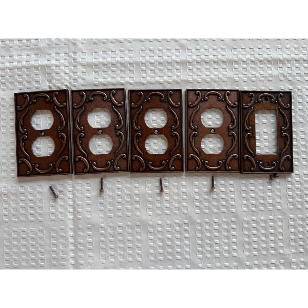 Lot 5 Vintage French Lace Copper Metal Toggle Switch Wall Outlet Plate Cover